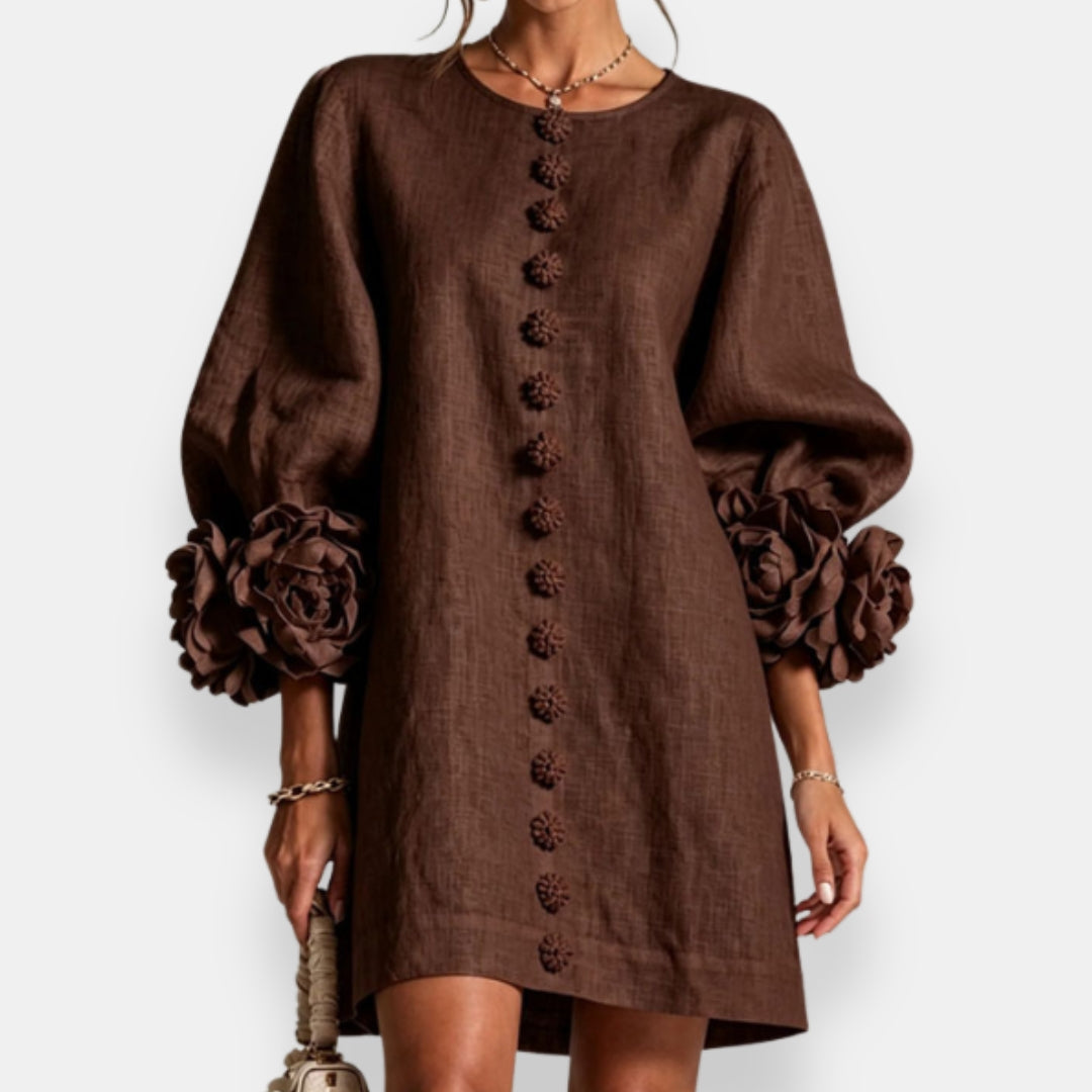 Verity | Floral-Cuff Shift Mini Dress