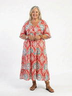 Arden | V-Neck Paisley Print Short Sleeve Midi Dress