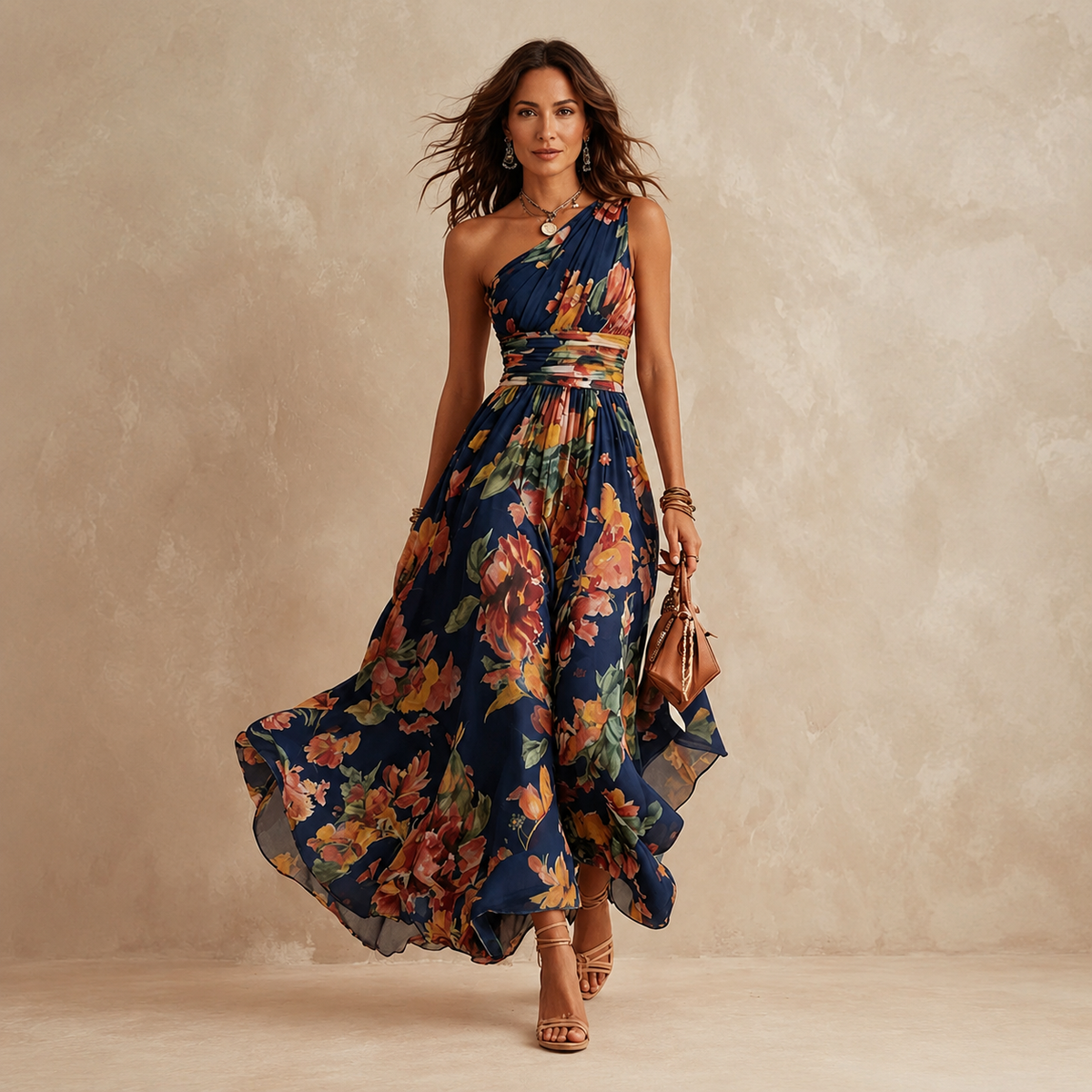 Amina | Floral One-Shoulder Maxi Dress