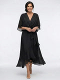 Nessa | Draped V-Neck Tie-Waist Midi Dress