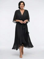 Nessa | Draped V-Neck Tie-Waist Midi Dress