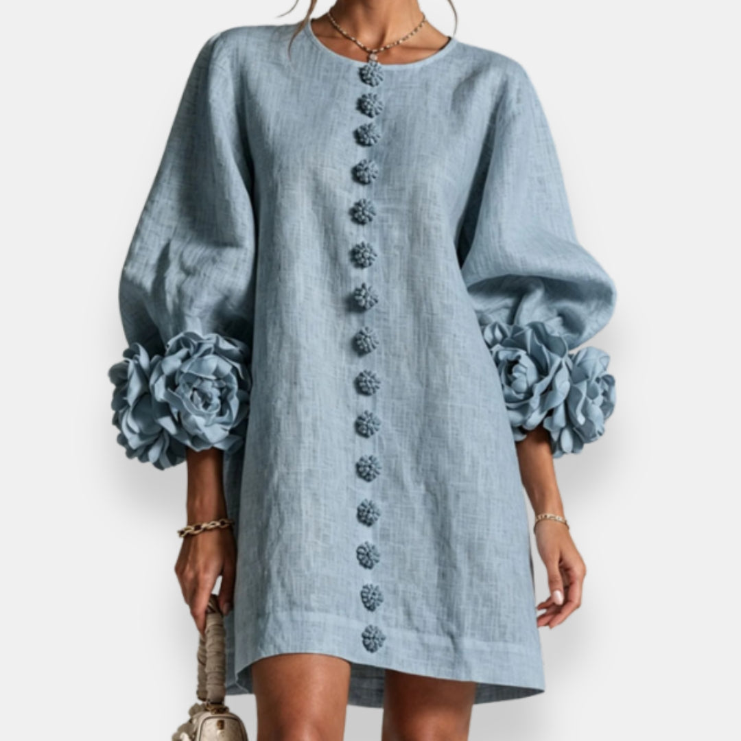 Verity | Floral-Cuff Shift Mini Dress