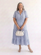 Portia | Striped Short Sleeve Tiered Midi Dress