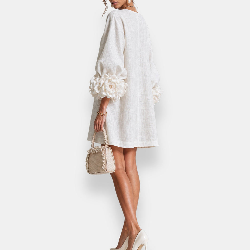 Verity | Floral-Cuff Shift Mini Dress