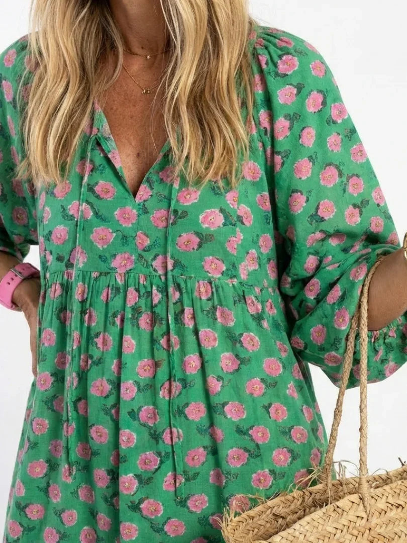 Lisette | V-Neck Floral Print Tiered Midi Dress