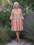 Hester | V-Neck Geometric Print Tiered Knee-Length Dress