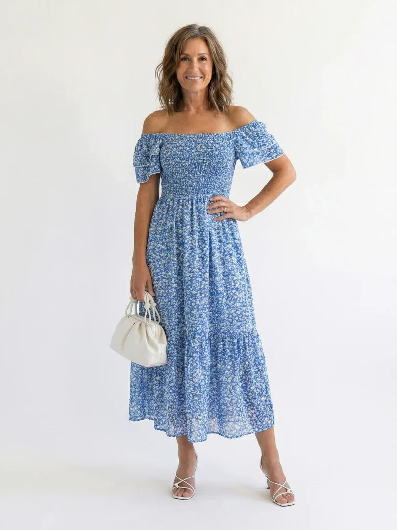 Celine | Floral Off-Shoulder Smocked Midi Dress