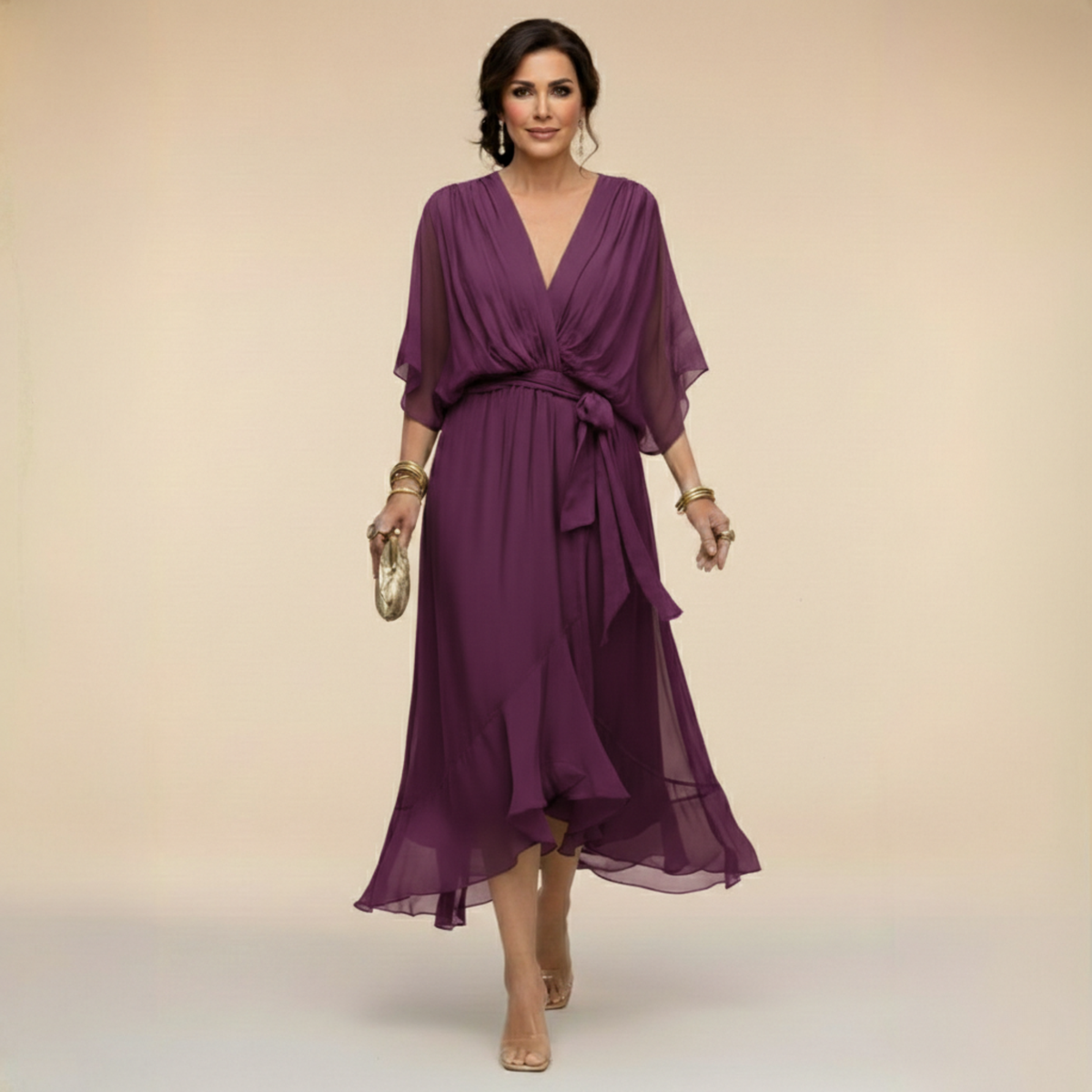 Cassia | Draped V-Neck Midi Dress