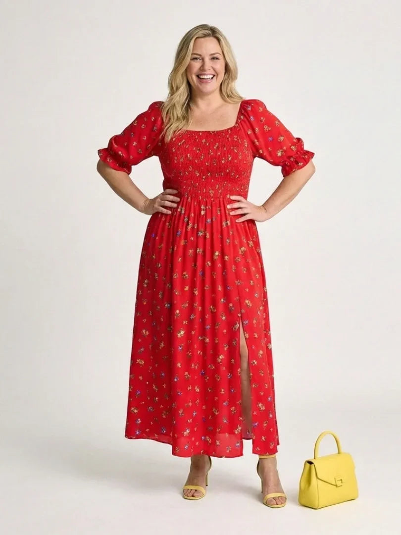 Azalea | Floral Square Neck Puff Sleeve Midi Dress