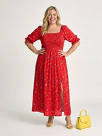 Azalea | Floral Square Neck Puff Sleeve Midi Dress
