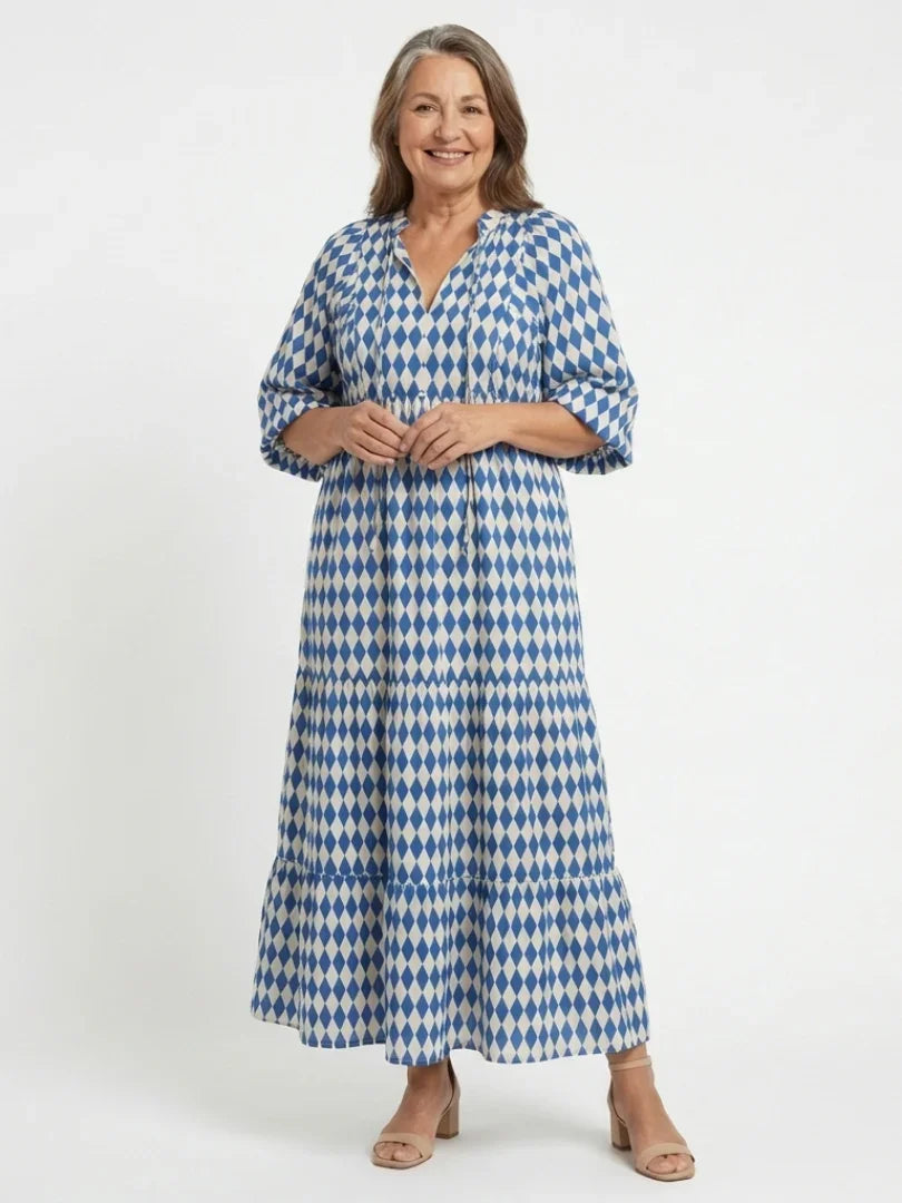 Marian | Tiered Diamond Print Midi Dress
