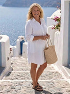 Halle | Long Sleeve Collared Button-Front Shirt Dress