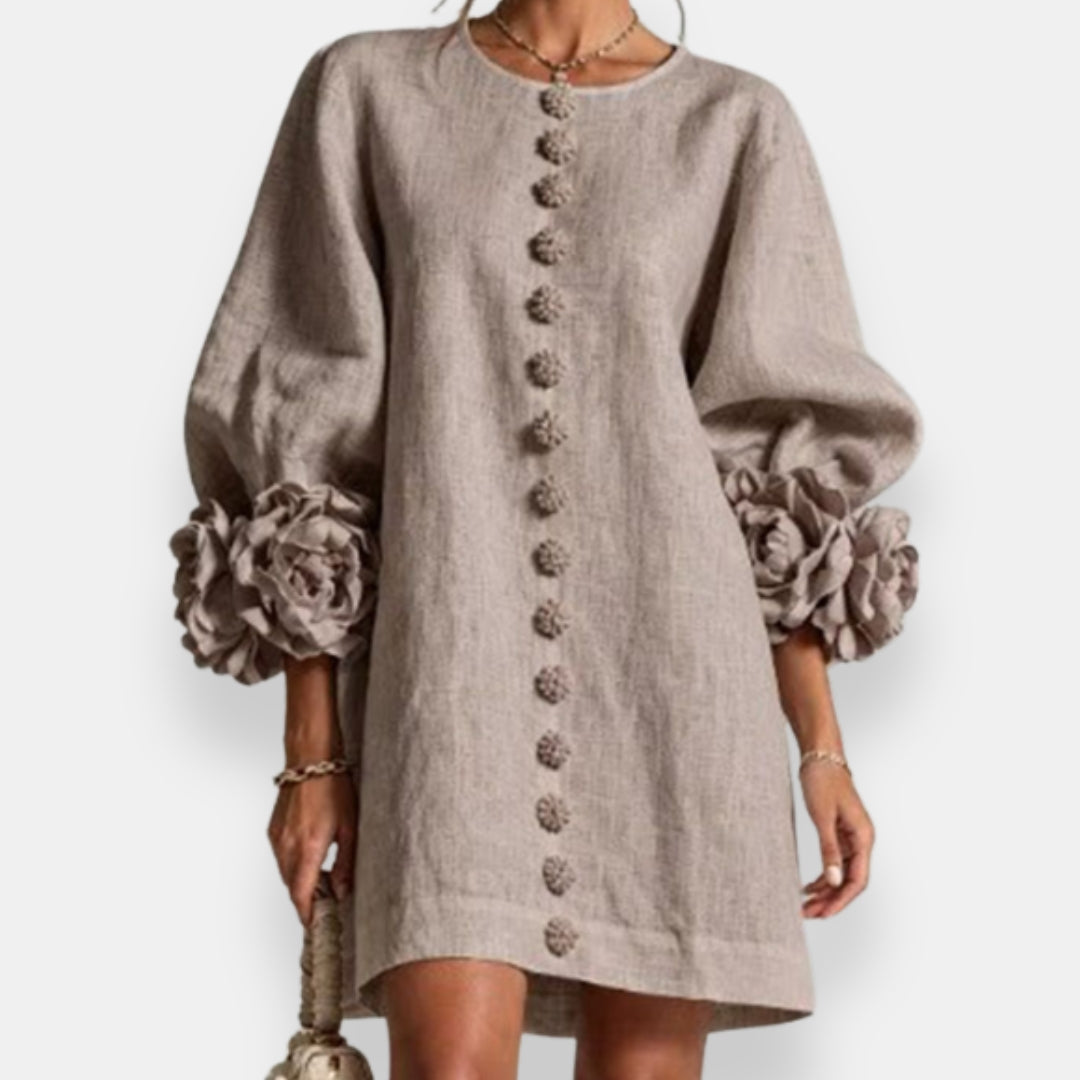 Verity | Floral-Cuff Shift Mini Dress