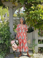 Arden | V-Neck Paisley Print Short Sleeve Midi Dress
