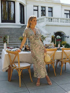 Sasha | V-Neck Abstract Print Twist-Waist Midi Dress