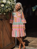 Hester | V-Neck Geometric Print Tiered Knee-Length Dress