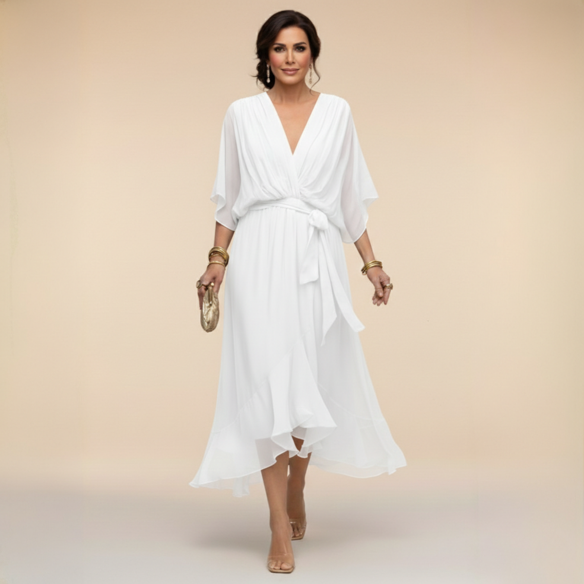 Cassia | Draped V-Neck Midi Dress