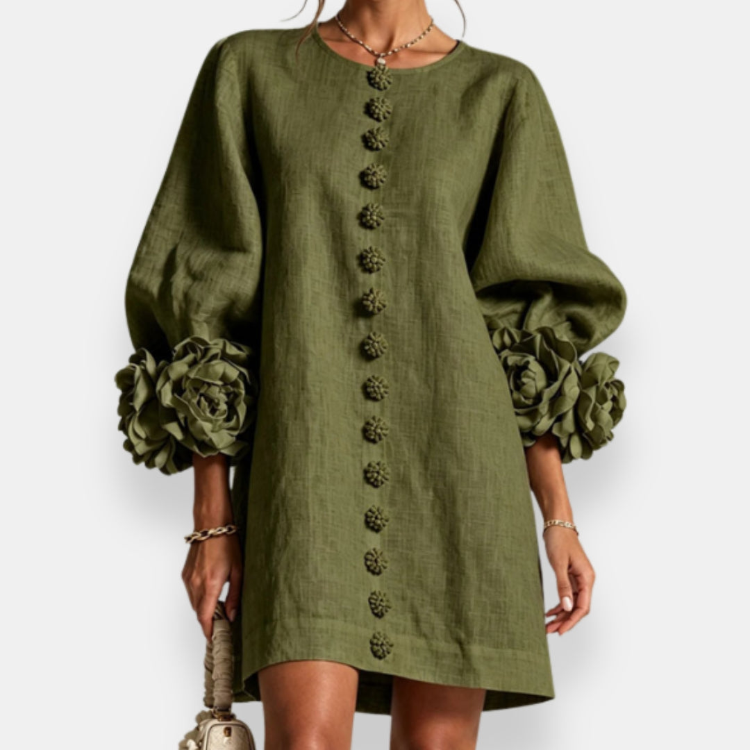 Verity | Floral-Cuff Shift Mini Dress