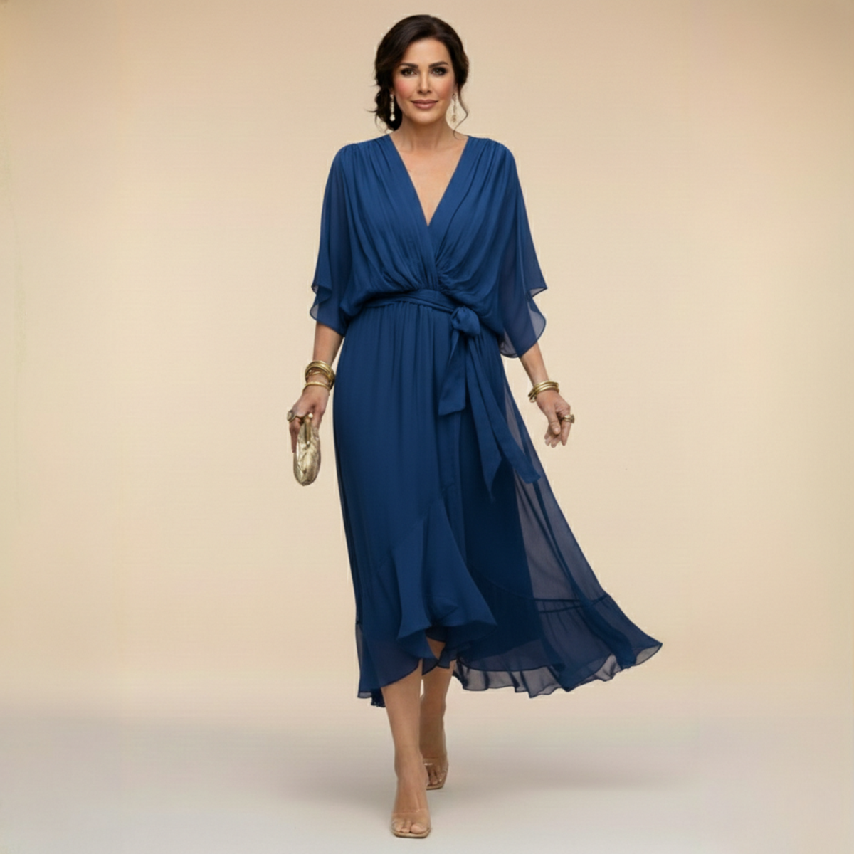 Cassia | Draped V-Neck Midi Dress