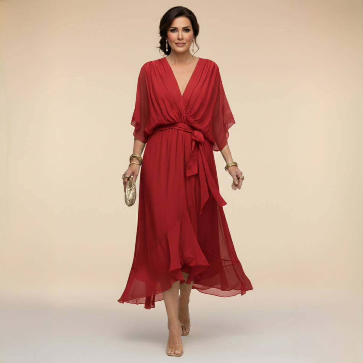 Cassia | Draped V-Neck Midi Dress