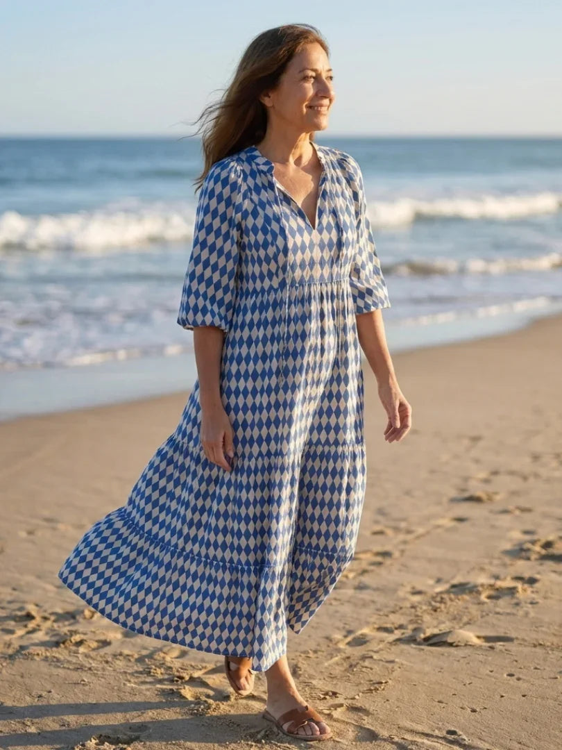 Marian | Tiered Diamond Print Midi Dress