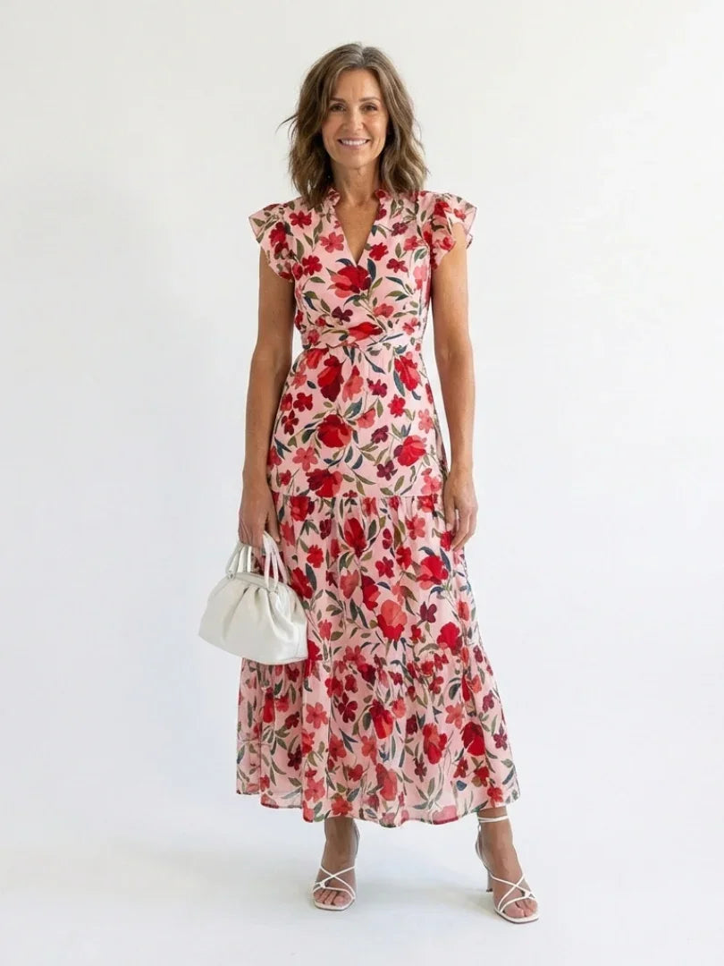 Juniper | V-Neck Floral Tiered Midi Dress