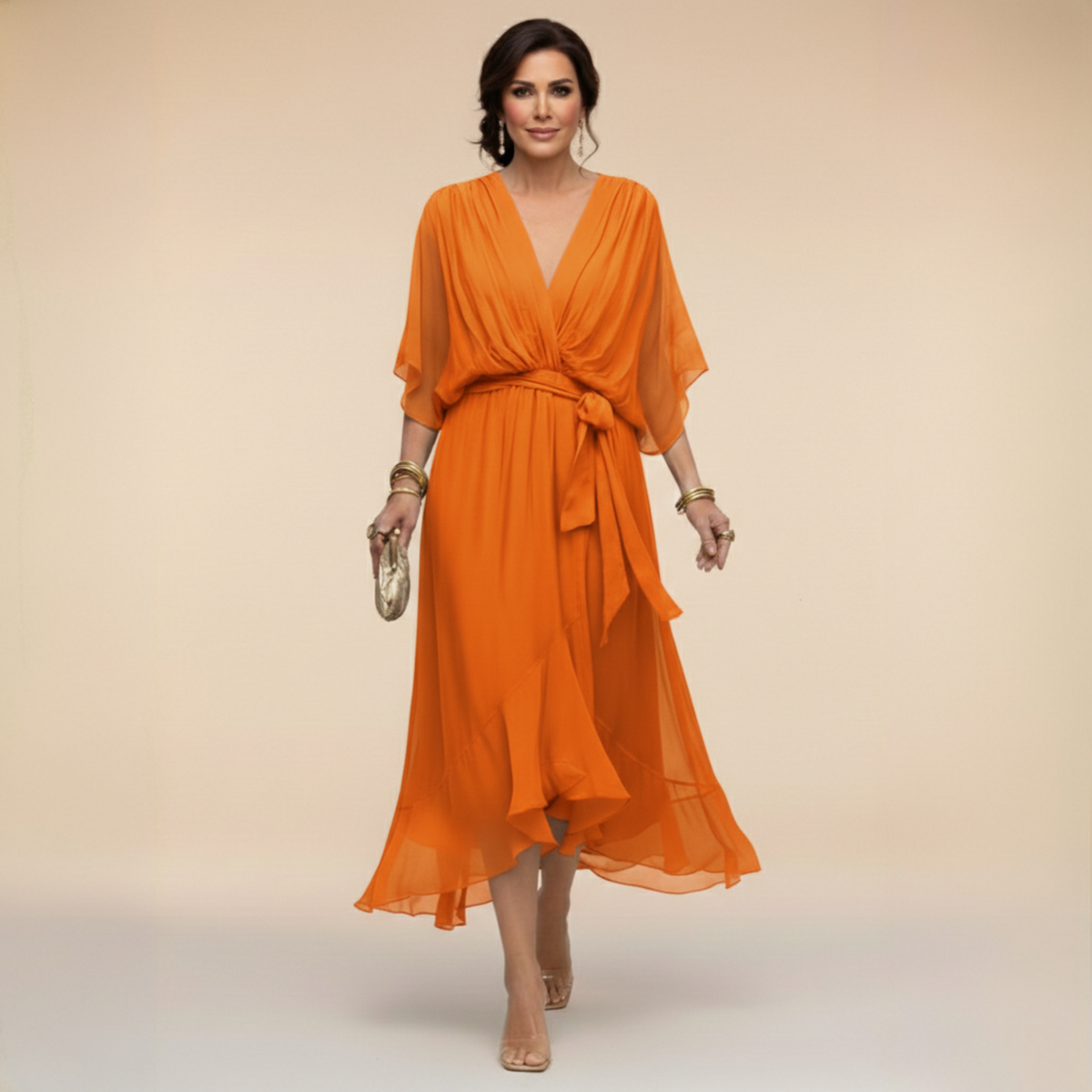 Cassia | Draped V-Neck Midi Dress