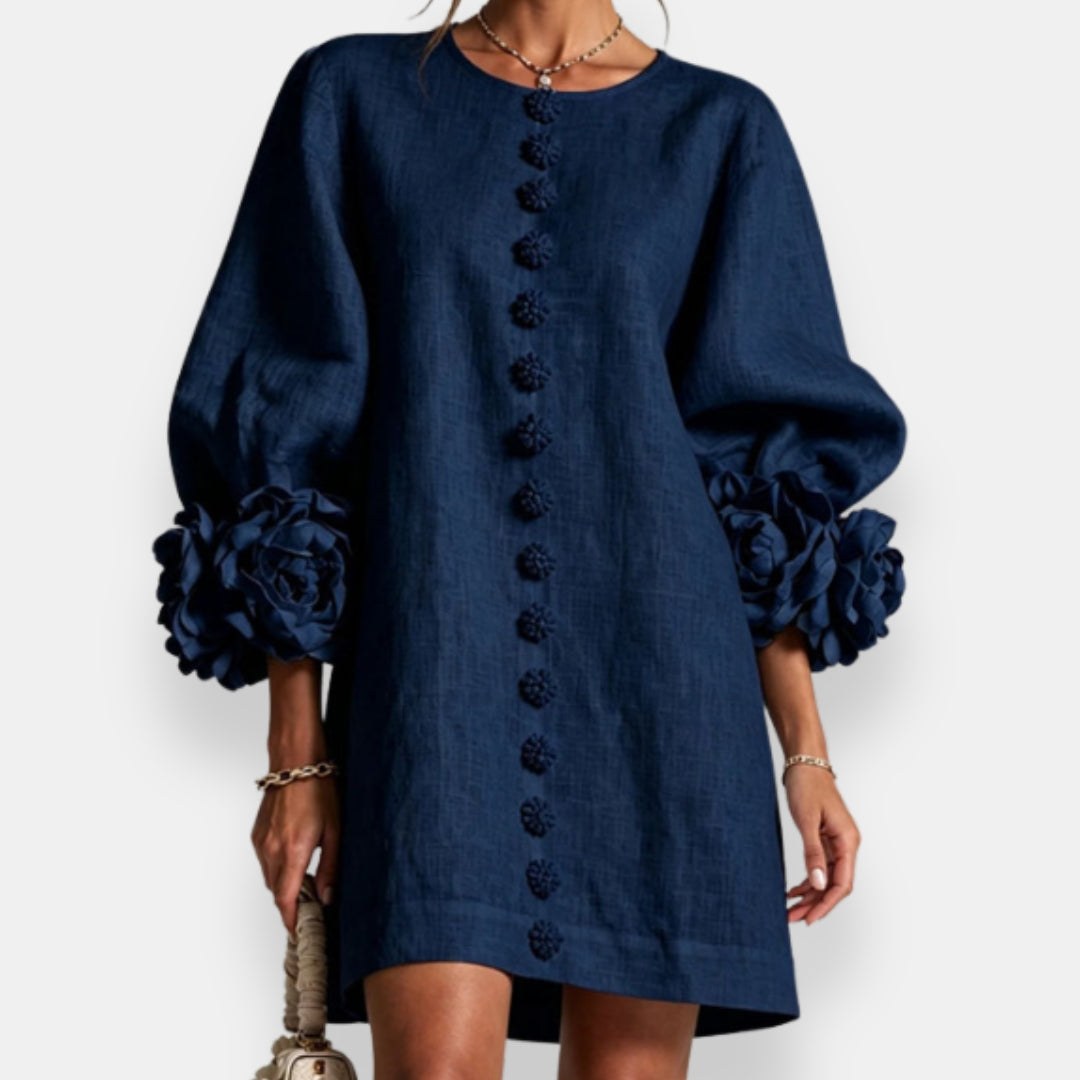 Verity | Floral-Cuff Shift Mini Dress
