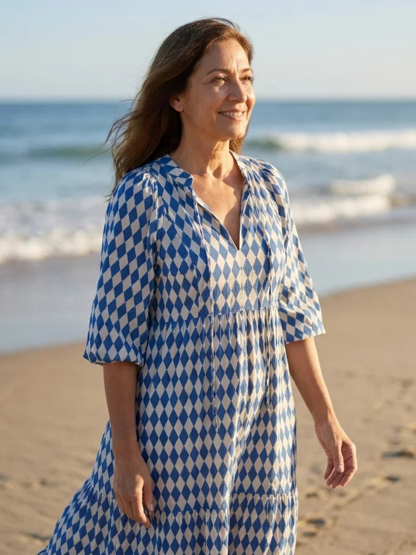 Marian | Tiered Diamond Print Midi Dress
