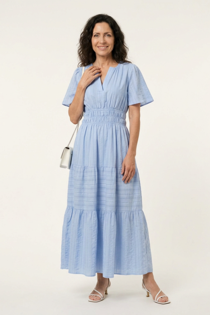 Emmy | Short Sleeve V-Neck Tiered Midi Dress