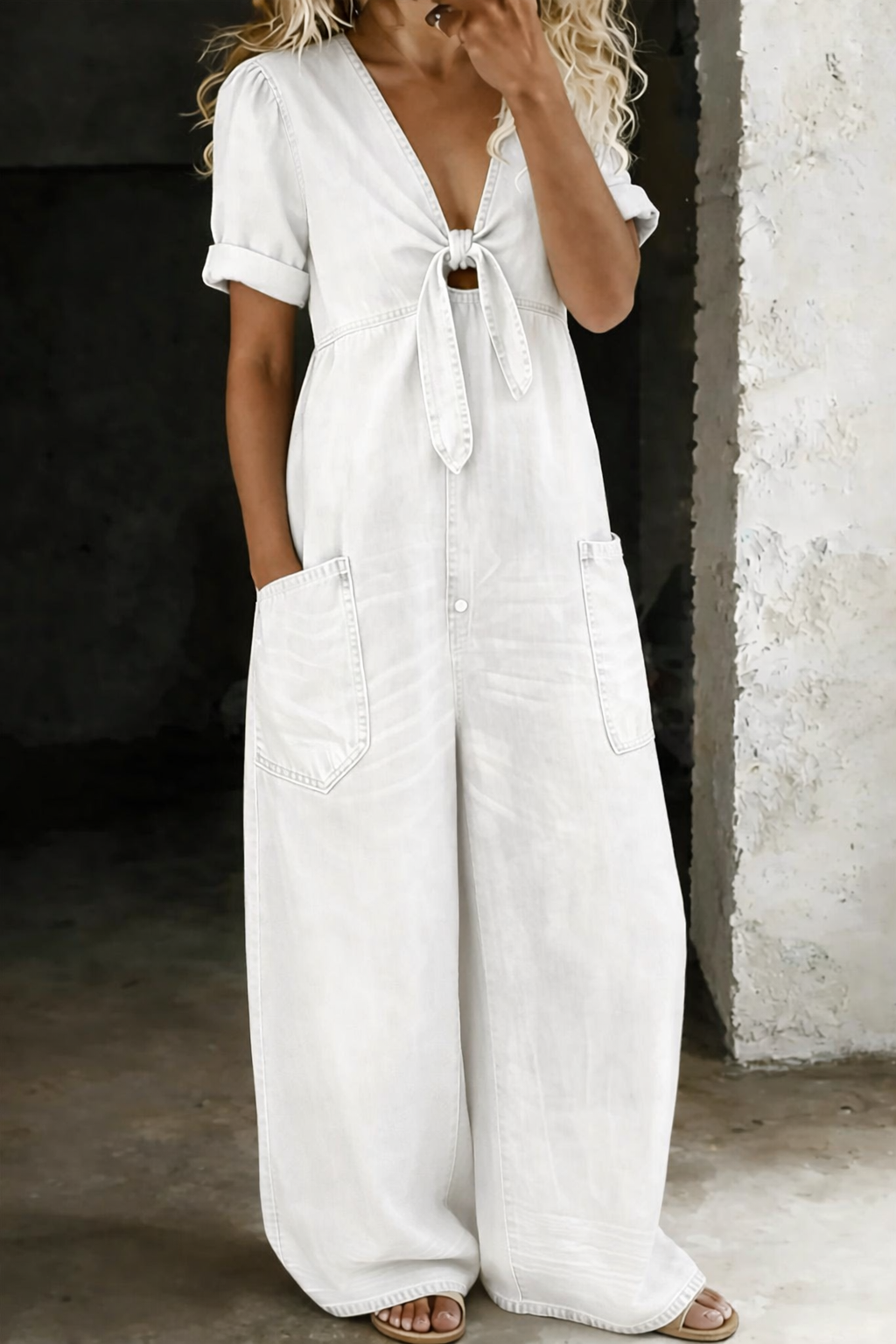 Edie | Wide-Leg V-Neck Denim Jumpsuit