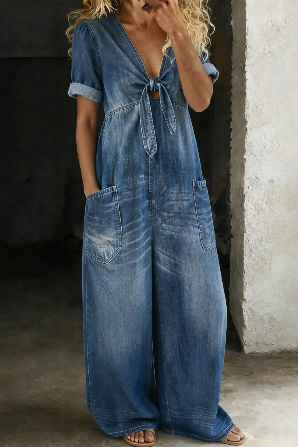 Edie | Wide-Leg V-Neck Denim Jumpsuit
