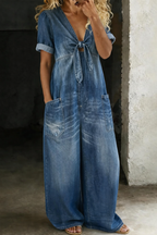 Edie | Wide-Leg V-Neck Denim Jumpsuit