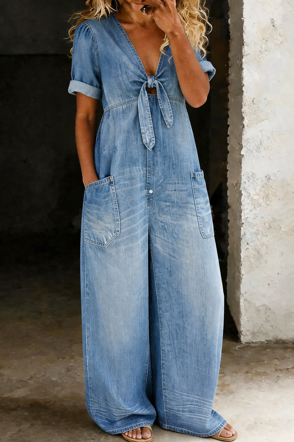 Edie | Wide-Leg V-Neck Denim Jumpsuit