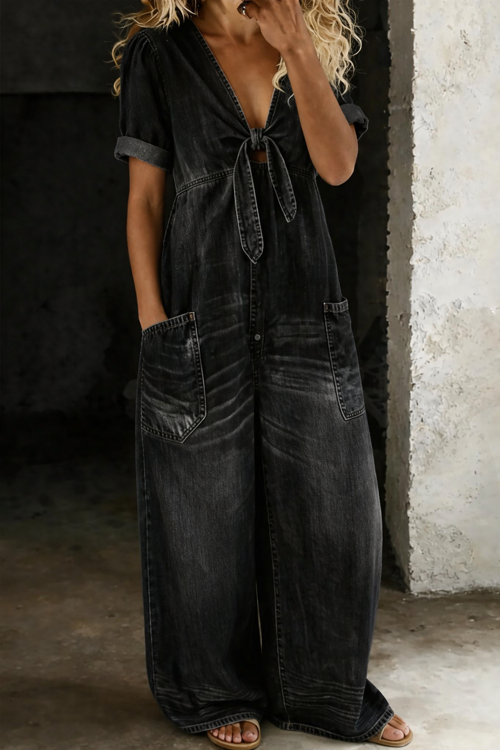 Edie | Wide-Leg V-Neck Denim Jumpsuit