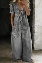 Edie | Wide-Leg V-Neck Denim Jumpsuit