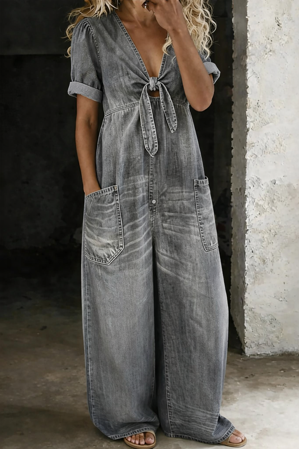 Edie | Wide-Leg V-Neck Denim Jumpsuit