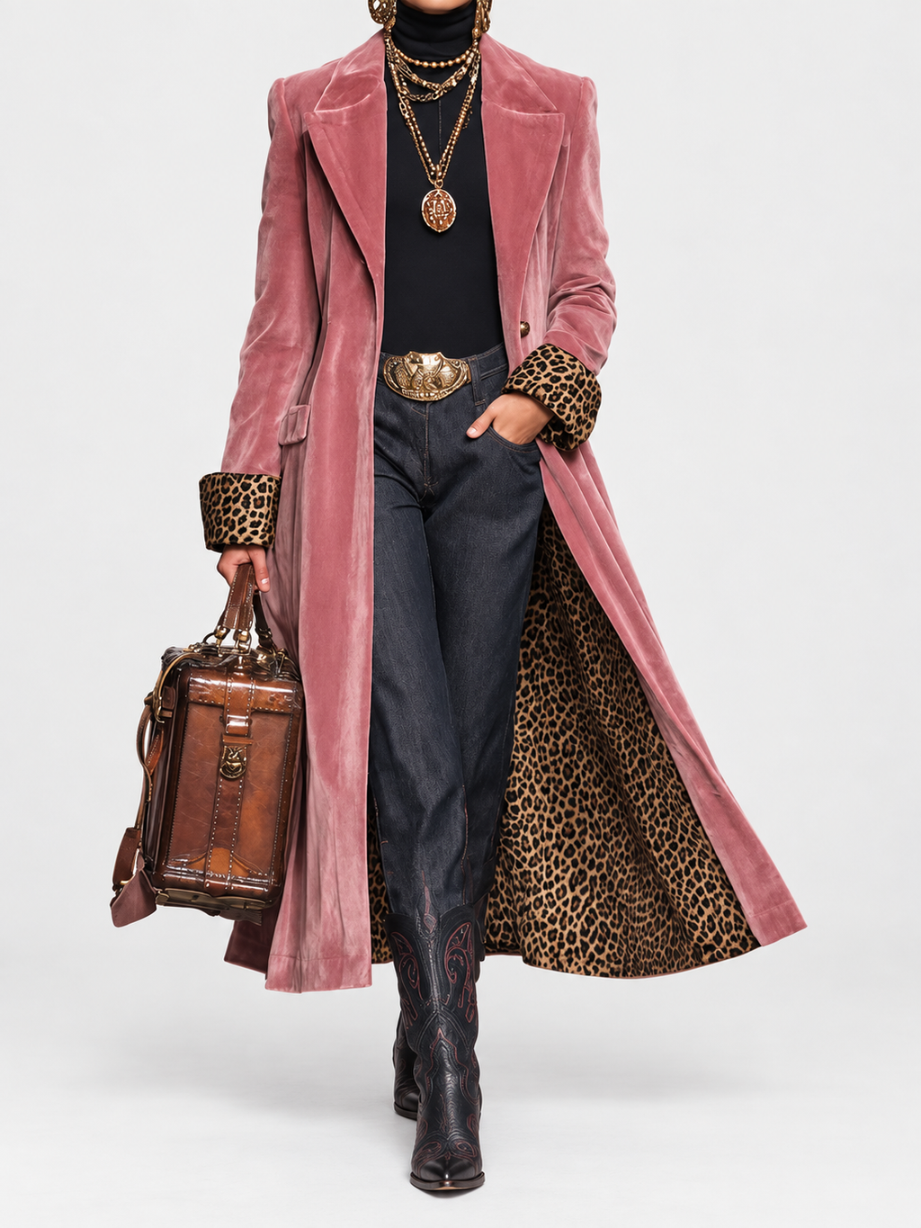 Sloane | Leopard-Lined Long Tailored Coat