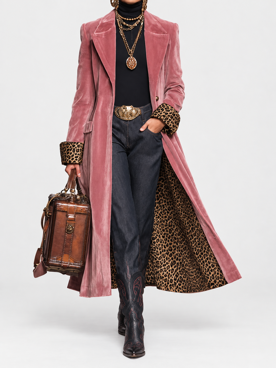 Sloane | Leopard-Lined Long Tailored Coat