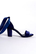 Iona | Navy Velvet Ribbon Heeled Sandals