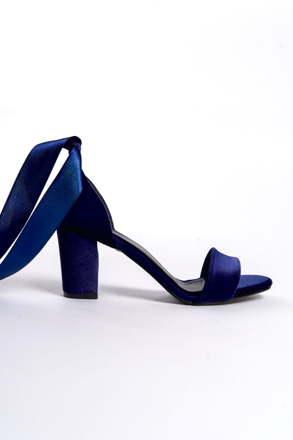 Iona | Navy Velvet Ribbon Heeled Sandals