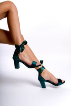 Jessamy | Emerald Green Velvet Ribbon Heeled Sandals