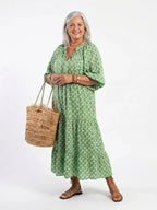 Maia | Patterned V-Neck Three-Quarter Sleeve Midi Dress