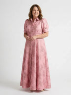 Daisy | Belted Floral Textured Short Sleeve Maxi Shirt Dress