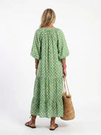 Maia | Patterned V-Neck Three-Quarter Sleeve Midi Dress