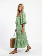 Maia | Patterned V-Neck Three-Quarter Sleeve Midi Dress