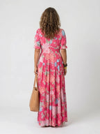 Delia | Floral V-Neck Short Sleeve Midi Dress