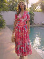 Delia | Floral V-Neck Short Sleeve Midi Dress