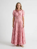 Daisy | Belted Floral Textured Short Sleeve Maxi Shirt Dress