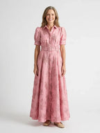Daisy | Belted Floral Textured Short Sleeve Maxi Shirt Dress